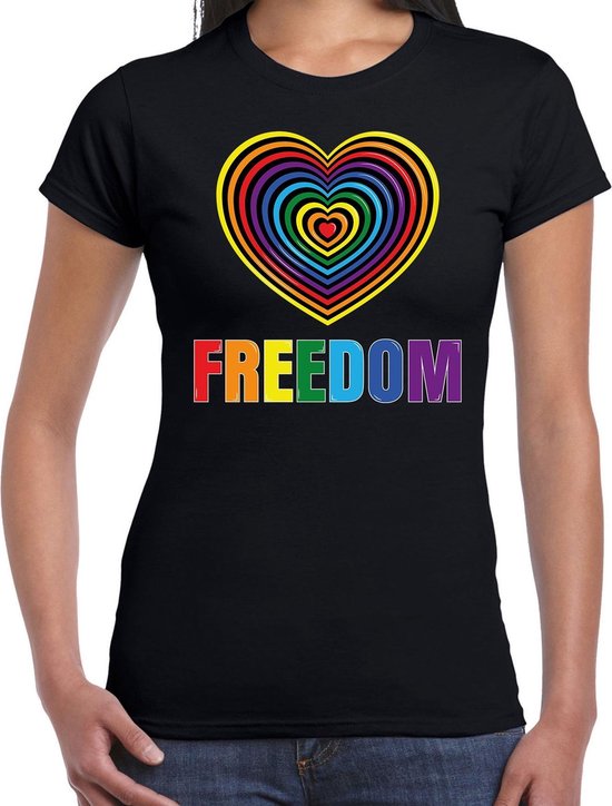 Regenboog hart Freedom gay pride / parade zwart t-shirt voor dames - LHBT  evenement... | bol.com