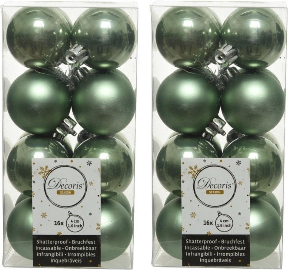 32x Salie groene kunststof kerstballen 4 cm Mat/glans Onbreekbare plastic...