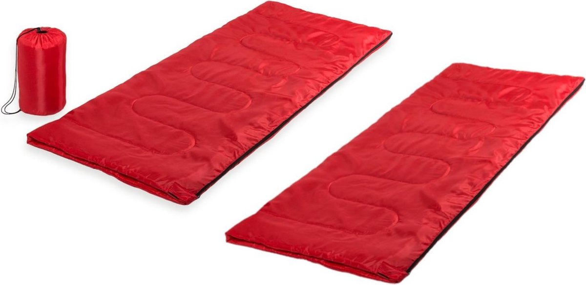 Set van 2x stuks rode kampeer 1 persoons slaapzakken dekenmodel 75 x 185 cm - Kamperen en outdoor artikelen kampeerslaapzakken