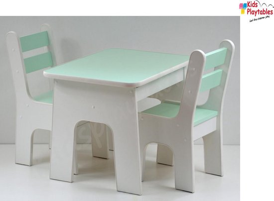Kindertafel en stoeltjes van hout - Mintgroen - 1 tafel en 2 stoelen voor  kinderen -... | bol.com