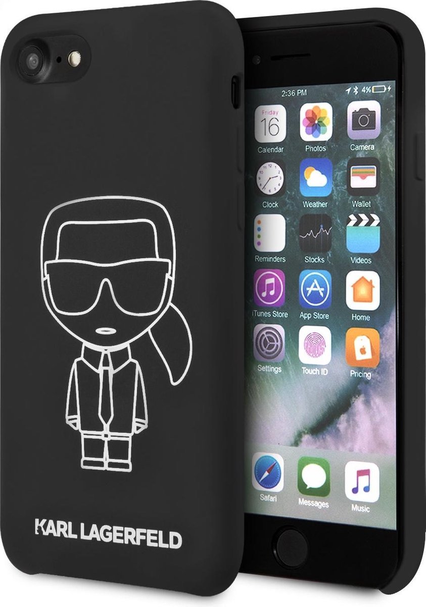 Zwart hoesje van Karl Lagerfeld - Backcover - iPhone 7-8 iPhone SE2 2020 - Liquid Outline Neon