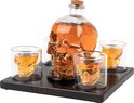 Whisiskey ® Decanteerkaraf - Skull - Luxe Whiskey Karaf Set - 0,9 L - Incl. 8 Whisky Stones, Schenktuit en 4 Schedel Glazen