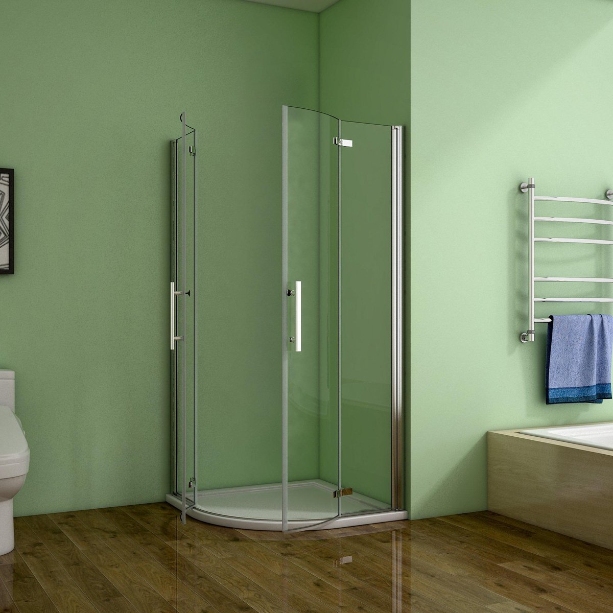 kwartronde douchecabine 80x80x195cm,dubbele draaideur,hoek-instap douchecabine,6mm nano helder veiligheidsglas easyclean antikalk op Prijzenvolger.com