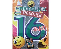Verjaardagskaart 16 Jaar - Wenskaart Verjaardag - Kaart 16 Jaar