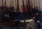 George Hendrik Breitner, Schepen In Het Ijs op canvas, afmetingen van het schilderij zijn 60 X 100 CM