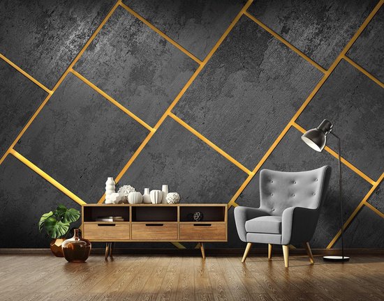 Papier peint photo Concrete XXL - Géométrique Industriel - 368 x 254 cm - or gris-jaune