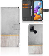 Smartphone Hoesje Geschikt voor Samsung Galaxy A21s Magnet Case Cadeau voor Vader Wood Concrete