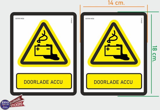 W026 ISO7010 W026 door laden accu Waarschuwing M set 2 stickers 14x18 cm ...