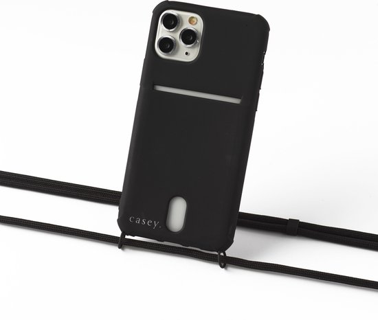 Apple iPhone 11 silicone hoesje zwart met koord black en ruimte voor pasje  | bol.