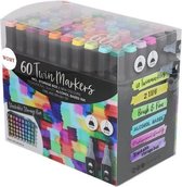 WDMT™ Professionele twinmarkers set 60 stuks - Inclusief praktische bewaardoos en diverse nieuwe kleuren - Professionele Copic markers - Markerset