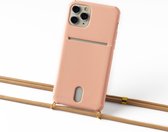 Apple iPhone XR silicone hoesje roze met koord salmon en ruimte voor pasje