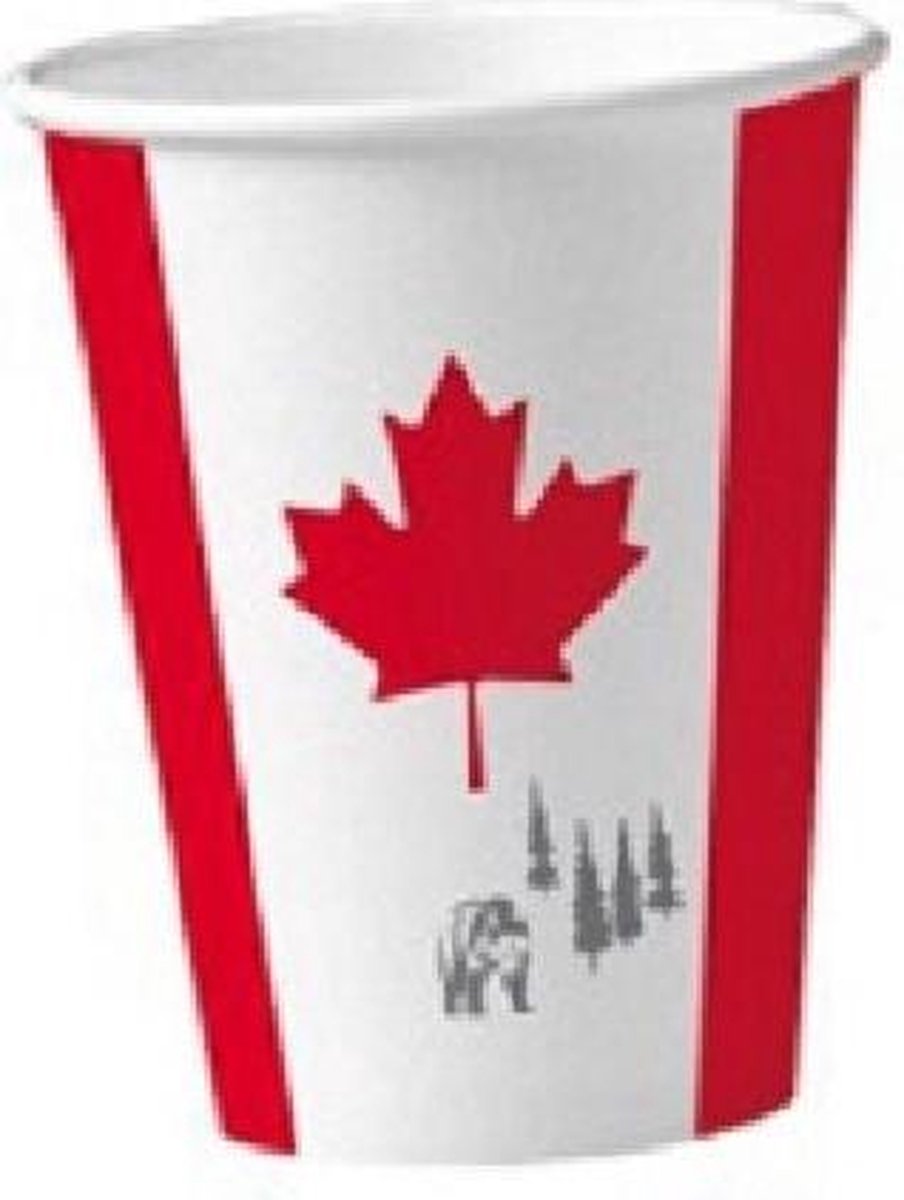 16x stuks Canada vlag kartonnen bekers 200 ml - Canadese feestartikelen/versiering