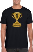 Gouden kampioens beker / nummer 1  t-shirt / kleding - zwart - voor heren - kampioens shirts / winnaars / outfit S