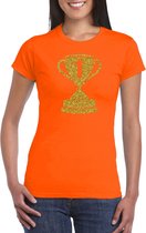 Gouden kampioens beker / nummer 1  t-shirt / kleding - oranje - voor dames - Nr.1 - kampioens shirts / winnaars / outfit XXL