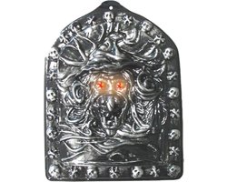 Deco wandplaat Heks met licht en geluid - 34 x 26 cm - feestdecoratievoorwerp - Halloween