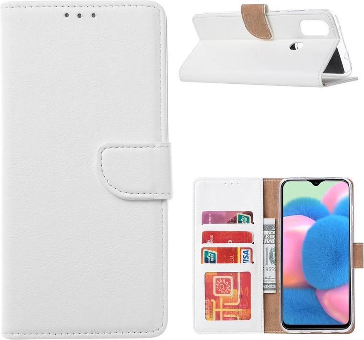 Bookcase Geschikt voor: Samsung Galaxy M31 - Wit - portemonnee hoesje