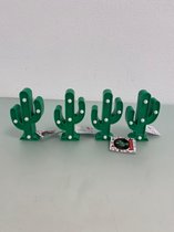 Cactusbeeldjes met led-verlichting (kunststof) - set van 4 stuks (groen/wit) (ophangbaar)