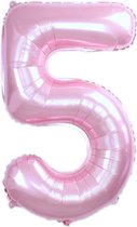 Folie Ballon Cijfer 5 Jaar Roze 36Cm Verjaardag Folieballon Met Rietje