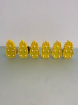 Ananasbeeldjes met led-verlichting (kunststof) - set van 6 stuks (geel/wit) (ophangbaar)