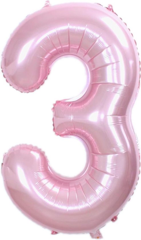 Folie Ballon Cijfer 3 Jaar Roze 36Cm Verjaardag Folieballon Met Rietje