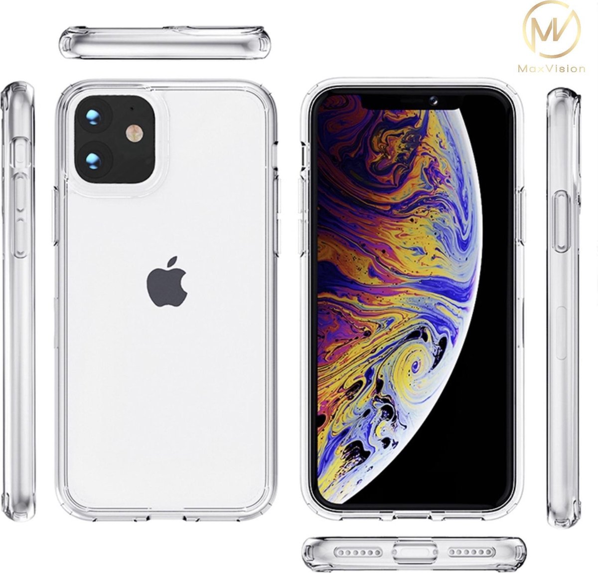 MaxVision's iPhone 11 Transparant Hoesje + Screenprotector: Transparant Siliconen Hoesje / Case / Cover + Tempered Glass Screenprotector
