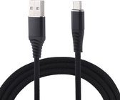 1m gevlochten kabel met doek USB A naar Type-C Data Sync-oplaadkabel, voor Galaxy, Huawei, Xiaomi, LG, HTC en andere slimme telefoons (zwart)