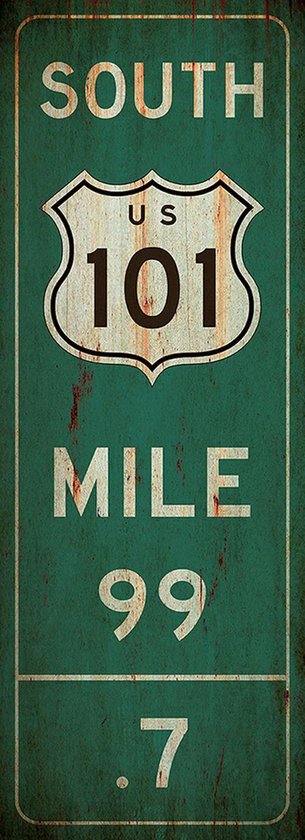 Signs-USA Verkeersbord - Mile Marker Amerika - South 101 - grunge - Wandbord - 55 x 20 cm