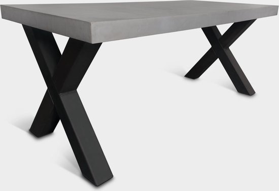 Betonlook Eettafel | Platinum Grey | 160x100cm | Stalen X-poten | Beton tafel | Betonlook Fabriek