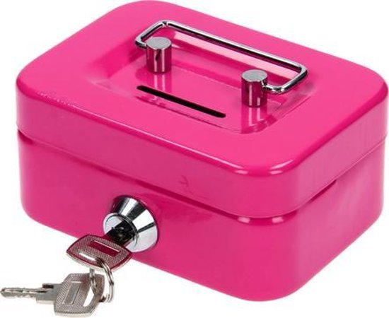 Klein geldkistje metaal - 11,5 x 8,5 x 6 cm - inclusief 2 sleuteltjes -  spaarpot - roze | bol.com