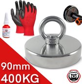 Vismagneet - 400 kg trekkracht- Magneetvissen - Incl. Handschoenen - Prikstok Adapter - Schroefdraadborgmiddel (10 ml)