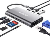 Douxe 10-in-1 USB-C Hub Adapter - Compatible met Apple Macbook Pro / Air / iMac / Mac Mini / Google Chromebook / Windows / HP / ASUS / Lenovo - Type-C Kabel naar 4K HDMI Converter - LAN Gigab