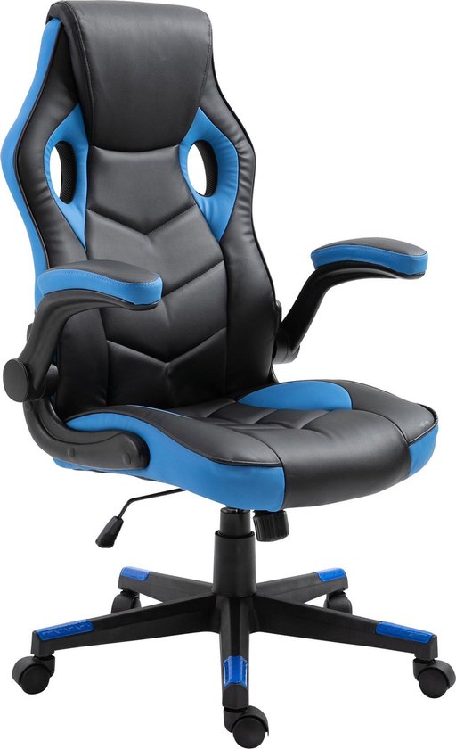 Bureaustoel - Gamestoel - Design - In hoogte verstelbaar - Kunstleer - Blauw/zwart - 71x65x123 cm