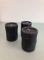 Zwarte kaarsen met sterren ( 3 stuks )