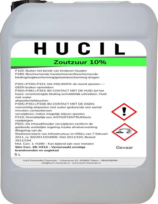 Sluit een verzekering af strijd mengsel Zoutzuur 10% - hydrochloric acid - 5 liter | bol.com