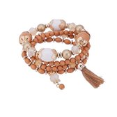 Kralen Ibiza Armband - Met Tassels & Hanger - Oranje & Wit