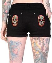 Banned Korte broek -Taille, 30 inch- Sugar skull Zwart