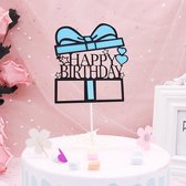 Taart topper happy birthday blauw  - taartdecoratie -  taart topper jongen - cadeau - verjaardag