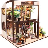 Miniatuur Bouwpakket Volwassenen - Coffee House - Houten Modelbouw - Met LED licht, Stofkap en Muziekdoosje