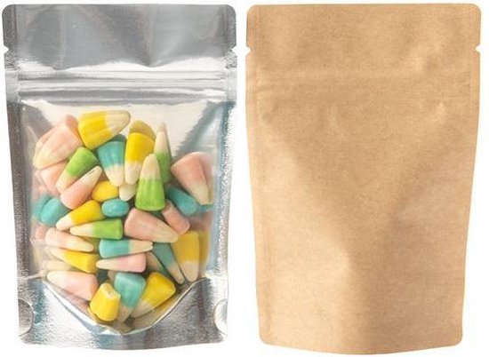 Pochettes Stand Up Transparent / Kraft 10x6x15cm | 57 grammes (100 pièces)