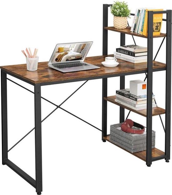 MIRA Home - Bureau - Table d'ordinateur avec étagères - Bureau à domicile - Industriel - Vintage - Marron / noir - 120x60-x76 / 120
