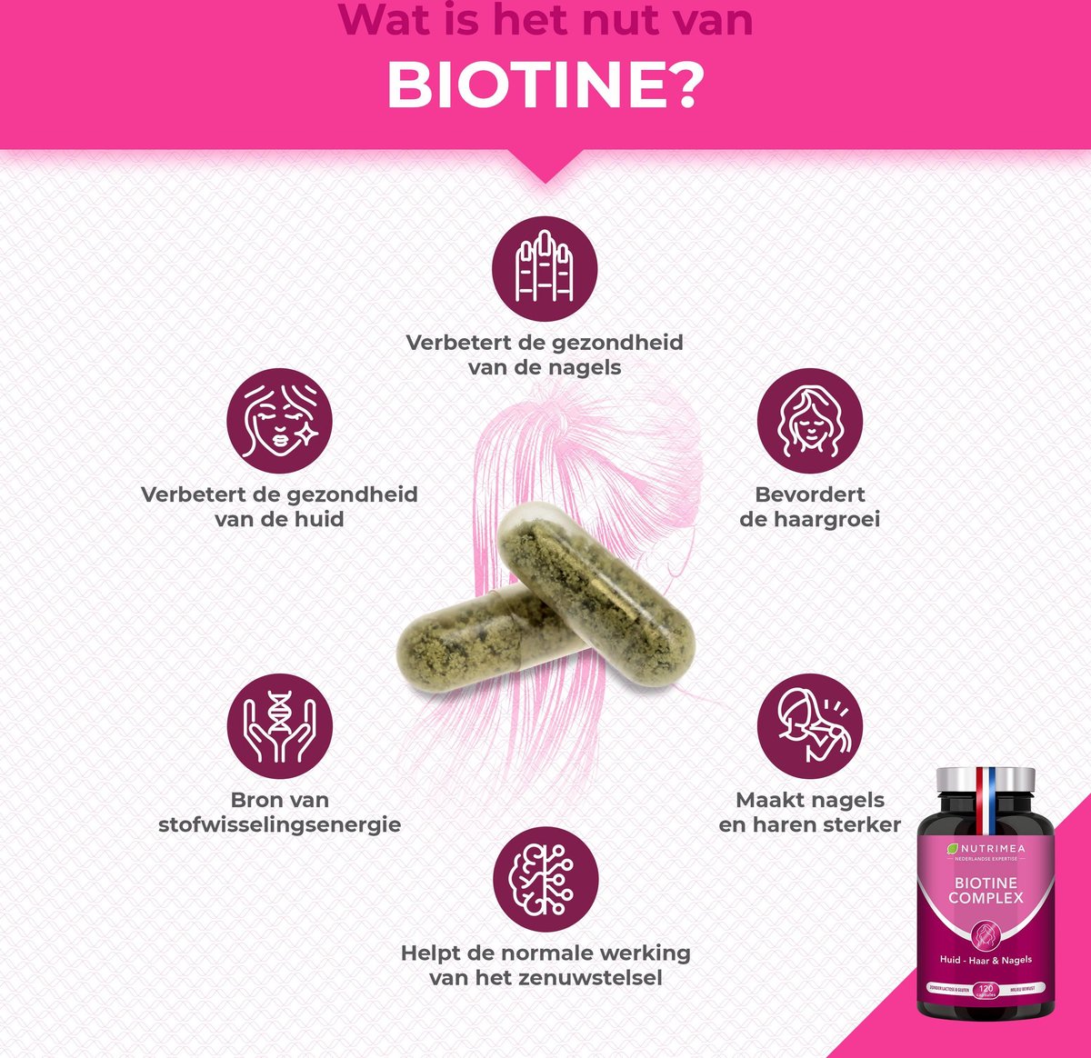 Biotine • Vitamine B8 • Zink • Vitaminen • NUTRIMEA • 120 vegan caps