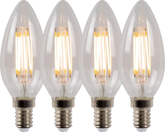 Lucide LED BULB - Lampe à filament - Ø 3,5 cm - LED Dim. - E14 - 4x4W 2700K - Transparent - Lot de 4