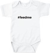 Baby  rompertje met tekst #feedme - Romper wit korte mouw - Maat 50/56