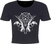 Grindstore Crop top -M- Goat Skull Pentagram Zwart