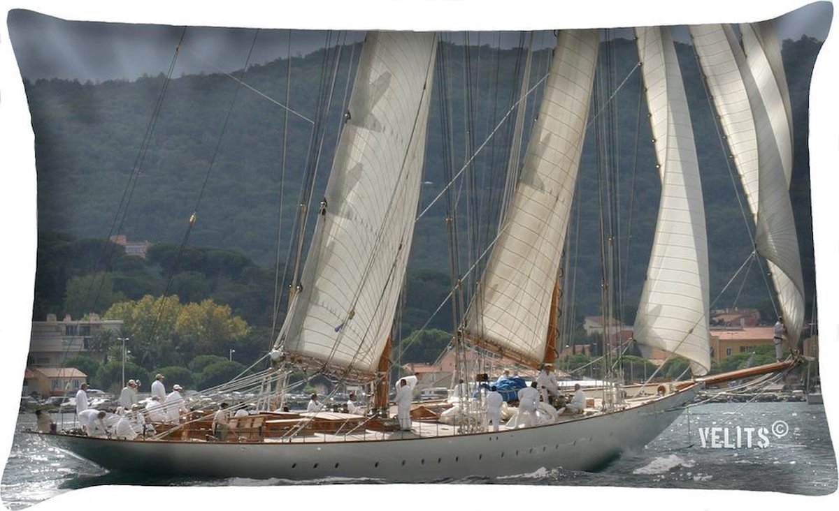 Sierkussen - Buitenkussen Klassieke Zeilboot Waterafstotend St. Raphael - Blauw - 60 Cm X 40 Cm