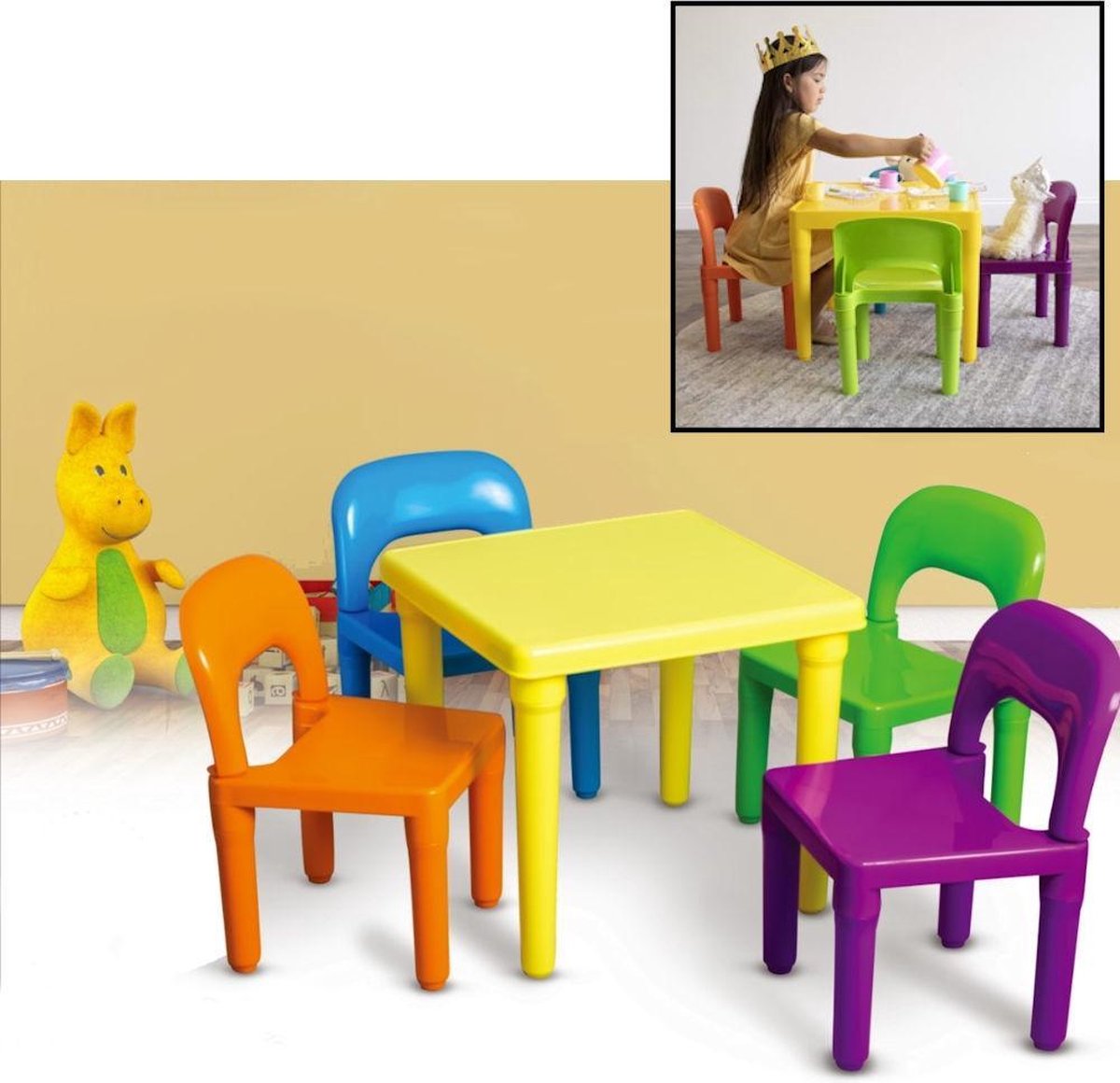 Table pour les enfants avec des chaises en plastique - 1 table et 4 chaises  pour... | bol.com