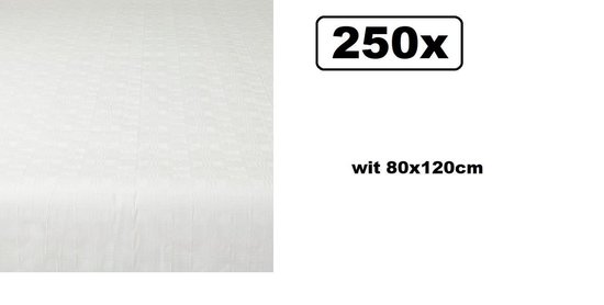 Wit damasten tafelkleed met subtiel rasterpatroon, 250x, 80x120cm.
