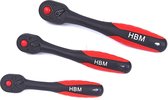 HBM 3/8 Professionele Premium Ratel 72 Tands Rood / Zwart