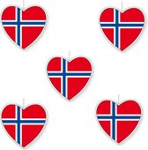 Set van 5x stuks hangdecoraties hartjes Noorwegen 14 cm - Noorse vlag EK/WK landen versiering