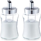 4x Suikerstrooiers van glas/metaal 175 ml - Keukenaccessoires - Suikerstrooiers/suikerpotjes voor thuis/horeca